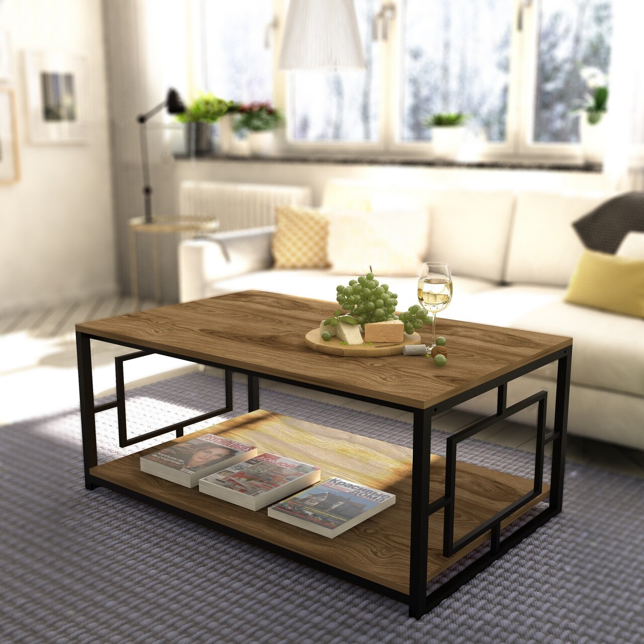 Masuta de cafea Kelvin, Zena Home, 120x60x50 cm, maro/negru - imagine 7